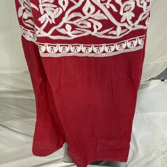 NEW CHAKERIS Floral Embroidered Midi Skirt Red/White Size L Full A-Line Skir - Picture 7 of 10